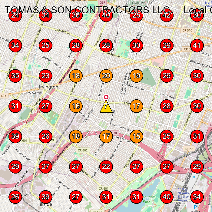 TOMAS & SON CONTRACTORS LLC. GeoGrid visibility map for Construction Company in Irvington